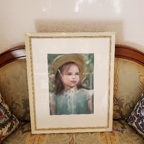 水彩画 人物のアート作品 木製フレーム