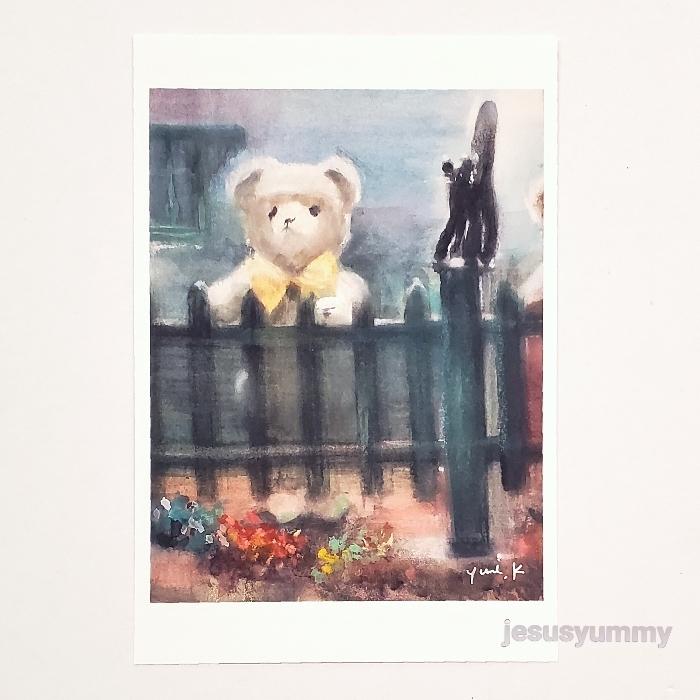 Waiting Bear Yumi Kohnoura作 オリジナル ポストカード 絵はがき 葉書 絵画 風景画 ドイツ テディベア クマ Vasenoir242 Jesus Yummy 通販 Yahoo ショッピング