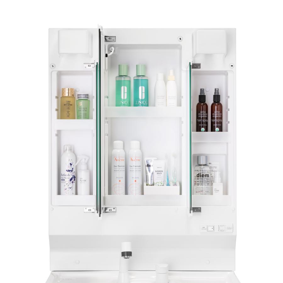 アサヒ衛陶 純正 三面鏡 幅750mm LED球 全面収納 MKA753 洗面台用 洗面