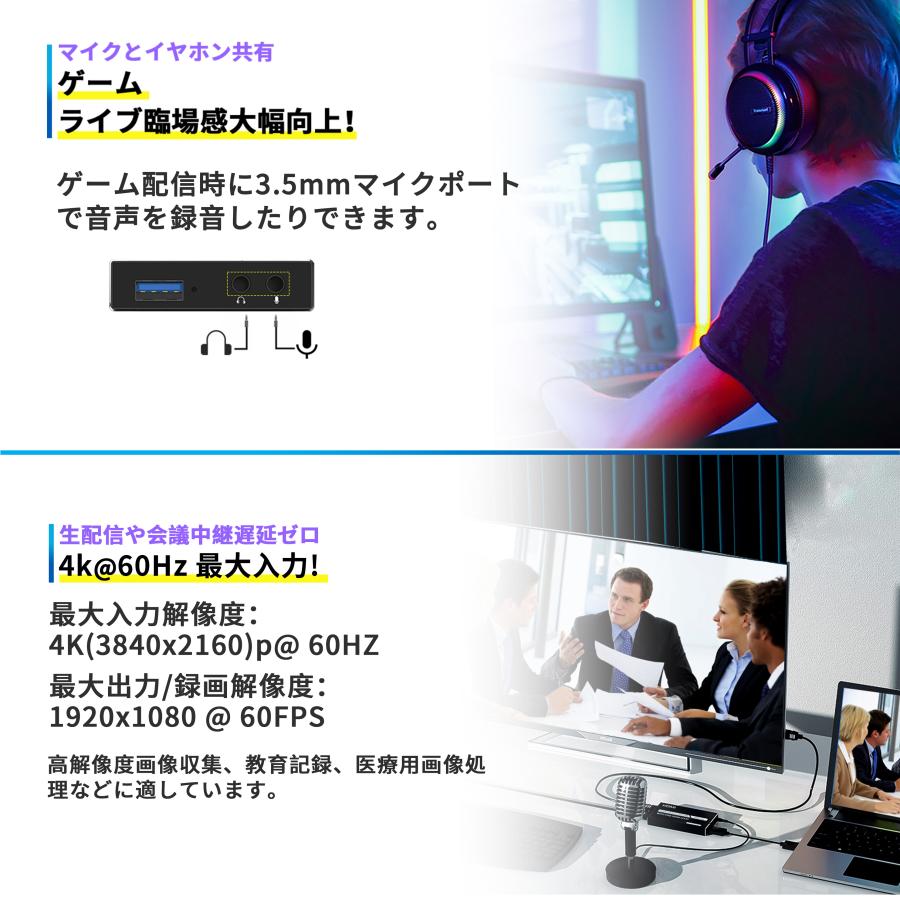 HDMI キャプチャーボード USB3.0 4K 60Hz ビデオキャプチャー 内蔵