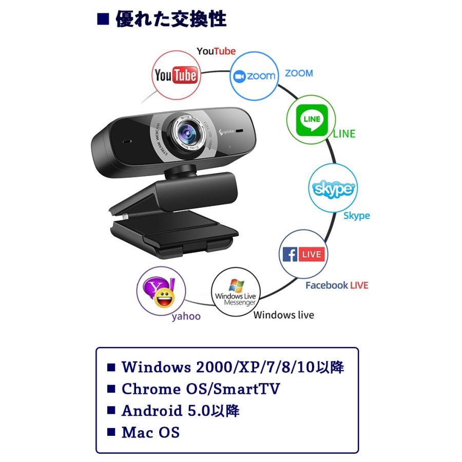 ウェブカメラ 200万画素 HD1080p 100広角 美顔機能 WEBカメラ