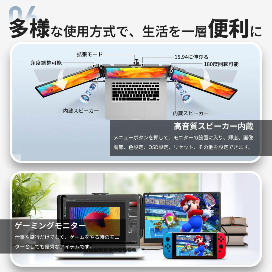 デュアルモニター モバイルモニター 14インチ軽量650g 超薄型0.3cm