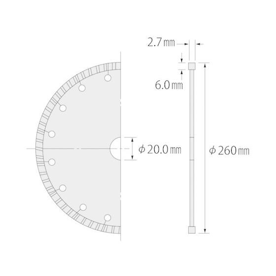 【お取り寄せ】エビ ダイヤモンドカッター ウェーブレーザー(乾式) 260mm穴径20mm WL25520 カッター ホイール 研削研磨用品 作業用品 工具_1