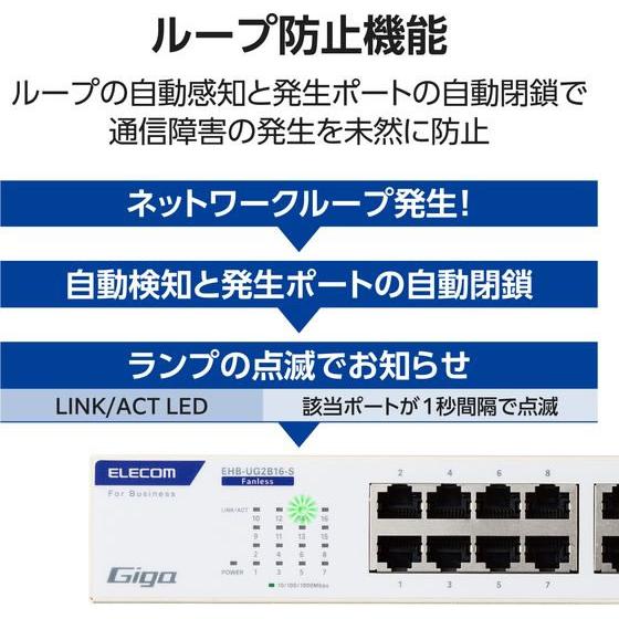 エレコム スイッチングハブ 16ポート Giga対応 ホワイト EHB-UG2B16-S スイッチングハブ ネットワーク機器 パソコン 家電_4