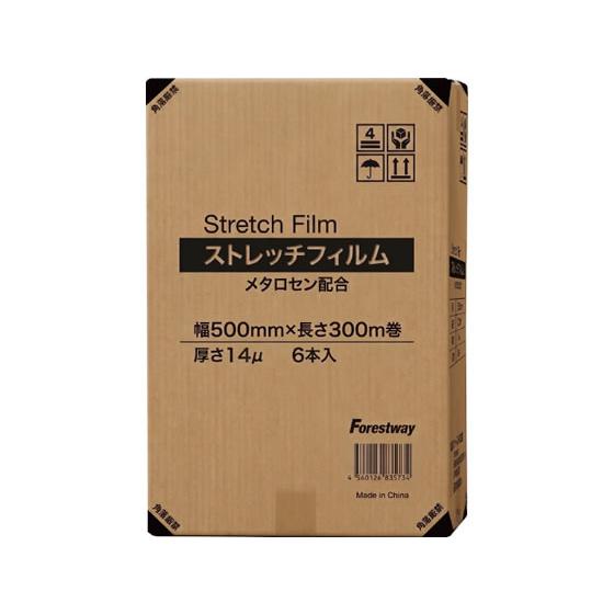 ストレッチフィルム 14ミクロン 幅500mm×長さ300m 3インチ 6巻