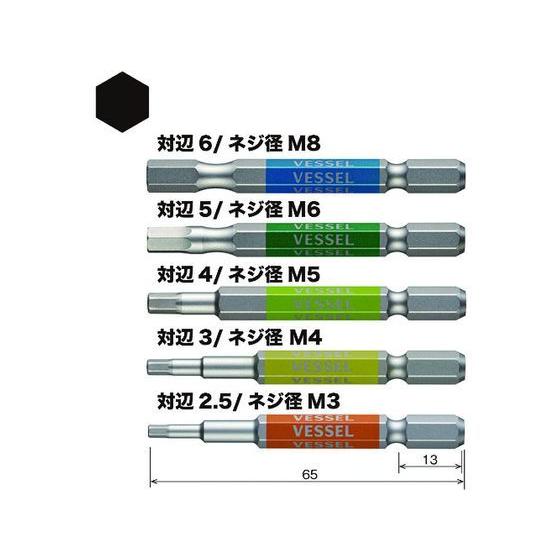 【お取り寄せ】ベッセル 剛彩ビット 5本組 (片頭ヘックス) アソート65mm GS5P-31  片頭ビット ドライバービット 作業 工具｜jetprice｜02