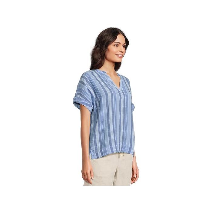 (取寄) エルエルビーン レディース クラウド ガーゼ シャツ ショート スリーブ L.L.Bean women Cloud Gauze Shirt Short Sleeve Brightwater Blue Stripe