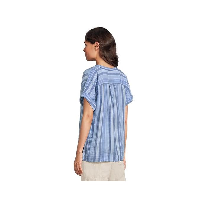 (取寄) エルエルビーン レディース クラウド ガーゼ シャツ ショート スリーブ L.L.Bean women Cloud Gauze Shirt Short Sleeve Brightwater Blue Stripe