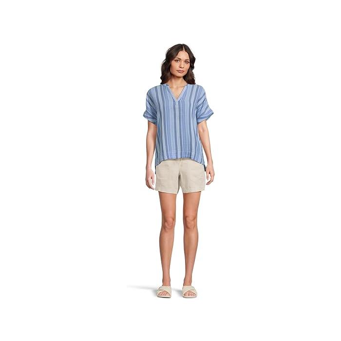 (取寄) エルエルビーン レディース クラウド ガーゼ シャツ ショート スリーブ L.L.Bean women Cloud Gauze Shirt Short Sleeve Brightwater Blue Stripe
