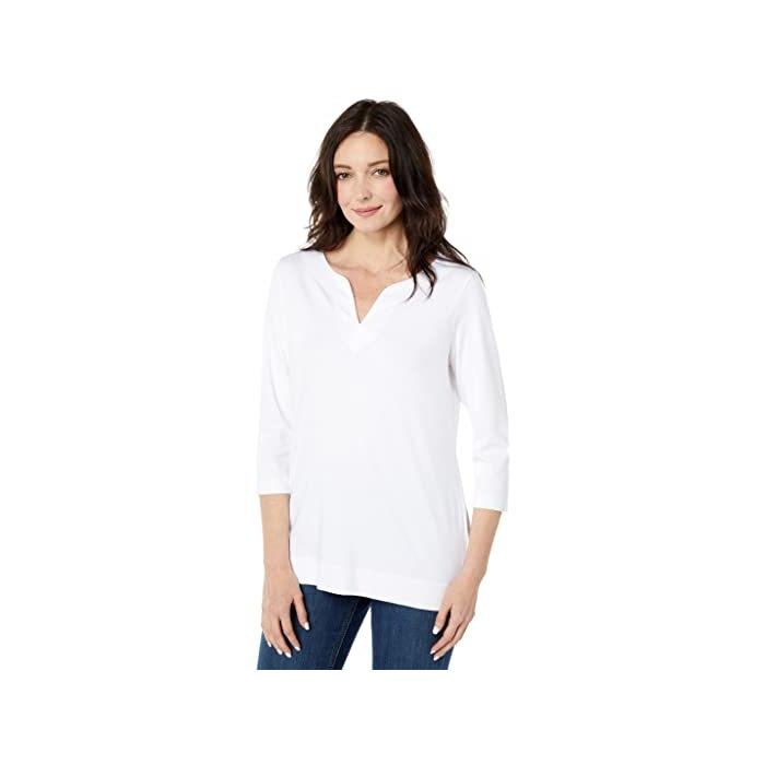 (取寄) エルエルビーン レディース ピマ トップス スプリットネック チュニック 3/4 スリーブ L.L.Bean women Pima Tops Split-Neck Tunic 3/4 Sleeve White