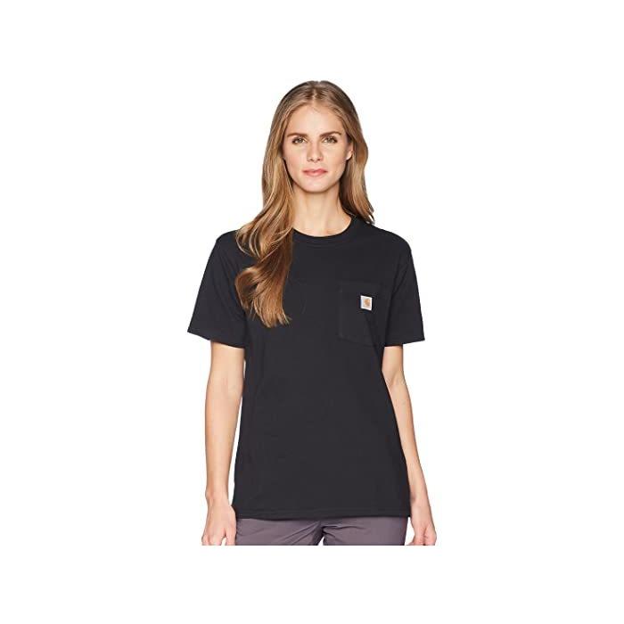 (取寄) カーハート レディース WK87 ワークウェア ポケット ショート スリーブ Tシャツ Carhartt women WK87 Workwear Pocket Short Sleeve T-Shirt Black
