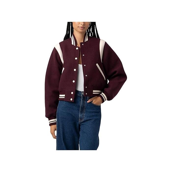 (取寄) ブランクニューヨーク レディース ウーブン バーシティ ボンバー ジャケット Blank NYC women Woven Varsity Bomber Jacket Wine P最大17倍1/1限定 (取寄) ブランクニューヨーク レディース ウーブン