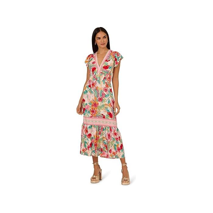 (取寄) アドリアナ パぺル レディース プリンテッド ミディ ドレス Adrianna Papell women Printed Midi Dress Pink-Green Multi ADRIANNA PAPELL（アドリアナパペル） (取寄) アドリアナ パぺル