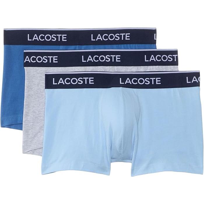(取寄) ラコステ メンズ コットン ストレッチ エッセンシャル トランクス 3-パック Lacoste men Cotton Stretch Essentials Trunks 3-pack Black/Blue/Dark Grey LACOSTE（ラコステ） (取寄) メンズ コットン ストレッチ