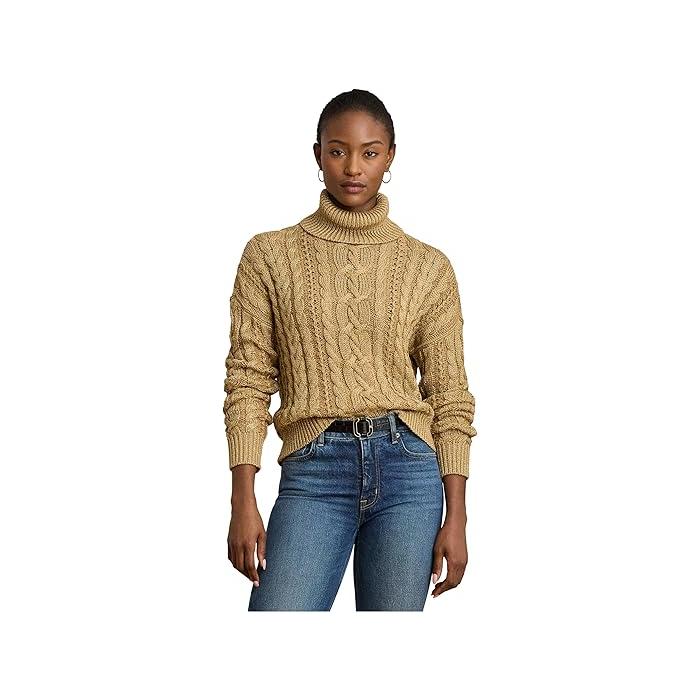 (取寄) ローレン ラルフローレン レディース メタリック ケーブルニット ポロ セーター Lauren Ralph Lauren women llic Cable-Knit Polo Sweater Relic Gold llic LAUREN RALPH LAUREN（ローレン ラルフローレン） (取寄) ローレン