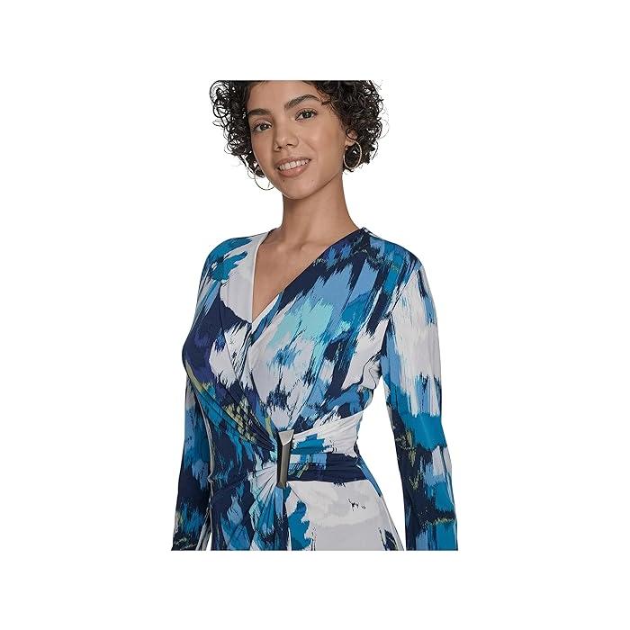 (取寄) カルバンクライン レディース スリーブ フローラル ジャージ Aライン   women Ong Sleeve Floral Jersey Aline Vintage Indigo/Khaki Multi Calvin Klein（カルバン・クライン） (取寄) レディース ロング