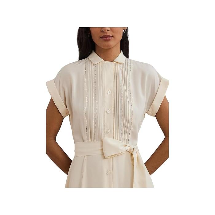 (取寄) ローレン ラルフローレン レディース ベルテッド クレープ ピンタックド シャツドレス Lauren Ralph Lauren women Belted Crepe Pintucked Shirtdress Mascarpone Cream LAUREN RALPH LAUREN（ローレン ラルフローレン） (取寄) ローレン