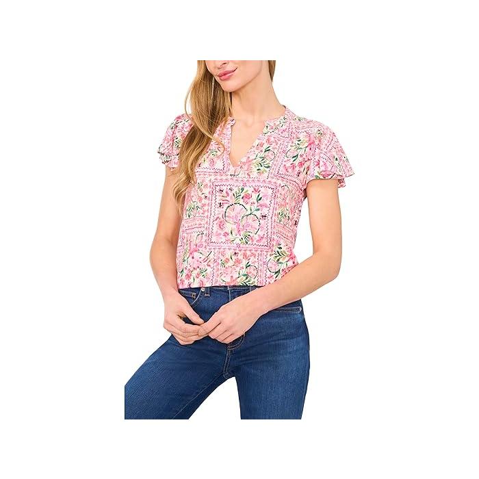 (取寄) シーシー レディース V-ネック シャード ネック フラッター スリーブ ブラウザ CeCe women V-neck Shirred Neck Flutter Sleeve Blouse Classic Navy cece P最大17倍1/1限定 (取寄) シーシー レディース V-ネック シャード