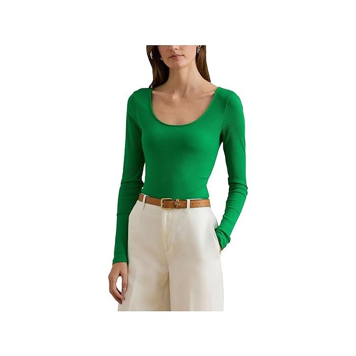 (取寄) ローレン ラルフローレン レディース リブ-ニット ロング-スローブ スクープ ネック ティー Lauren Ralph Lauren women Rib-Knit Long-Sleeve Scoop Neck Tee Lauren Navy LAUREN RALPH LAUREN（ローレン ラルフローレン） (取寄) ローレン