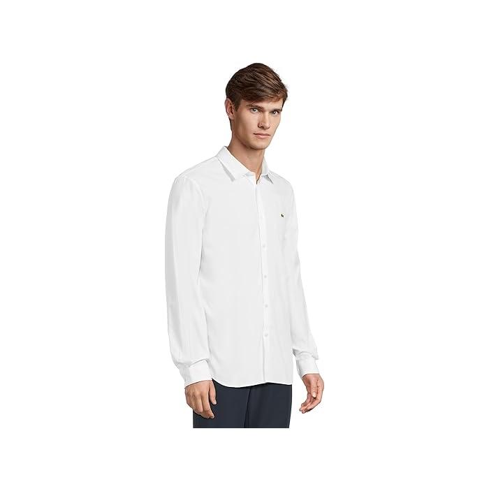 (取寄) ラコステ メンズ スリム フィット ストレッチ コットン ポプリン シャツ Lacoste men Slim Fit Stretch Cotton Poplin Shirt White LACOSTE（ラコステ） P最大17倍1/1限定 (取寄) メンズ スリム フィット