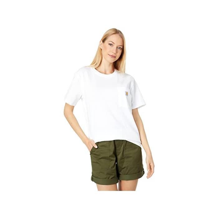 (取寄) カーハート レディース WK87 ワークウェア ポケット ショート スリーブ Tシャツ Carhartt women WK87 Workwear Pocket Short Sleeve T-Shirt White