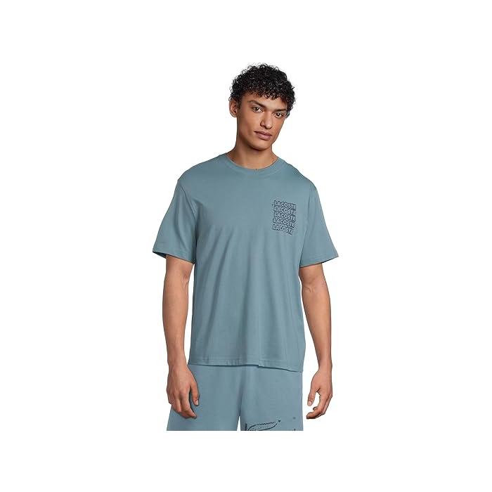 (取寄) ラコステ メンズ クラシック フィット ディストーテド グラフィック T-シャツ Lacoste men Classic Fit Distorted Graphic T-shirt White/Blue LACOSTE（ラコステ） (取寄) メンズ クラシック フィット