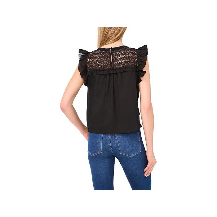 (取寄) シーシー レディース レース インセット ラッフル ディテール トップ CeCe women Lace Inset Ruffle Detail Top Rich Black | cece | 01