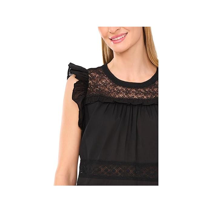(取寄) シーシー レディース レース インセット ラッフル ディテール トップ CeCe women Lace Inset Ruffle Detail Top Rich Black | cece | 02