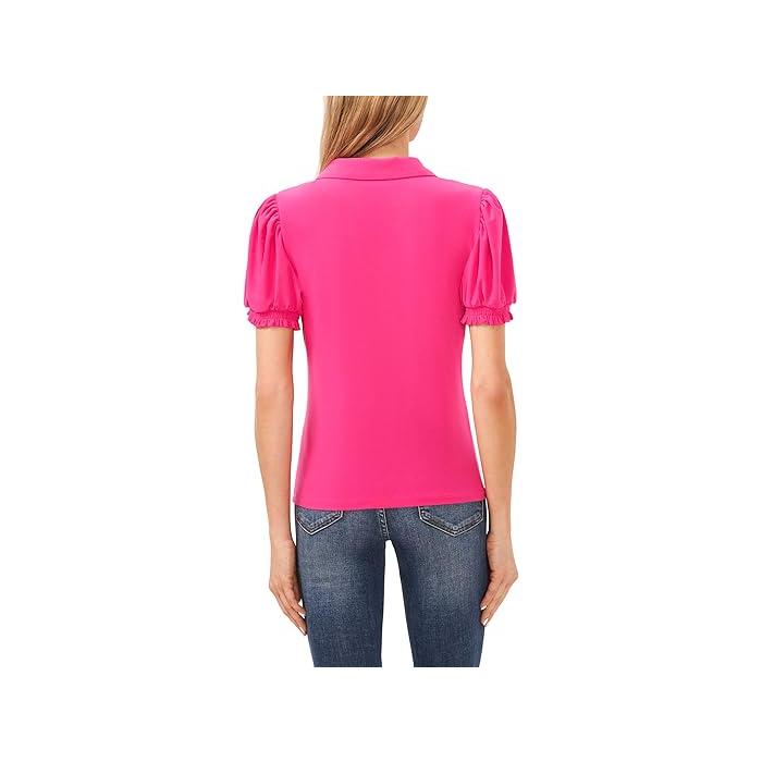 (取寄) シーシー レディース ショート スリーブ スプリット ネック カラード トップ CeCe women Short Sleeves Split Neck Collared Top Bright Rose cece (取寄) シーシー レディース ショート スリーブ スプリット