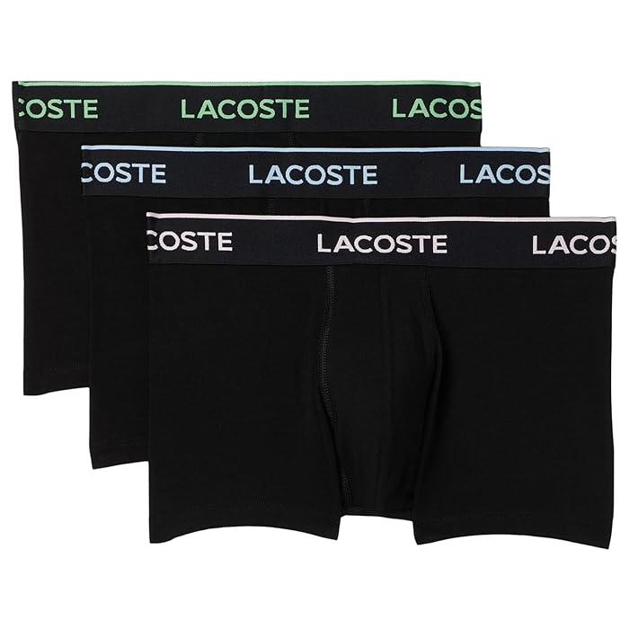 (取寄) ラコステ メンズ 3-パック クロコダイル ロゴ トランクス Lacoste men 3-pack Crocodile Logo Trunks Black W/White/Blue/Green 取寄) ラコステ メンズ 3-パック クロコダイル ロゴ トランクス