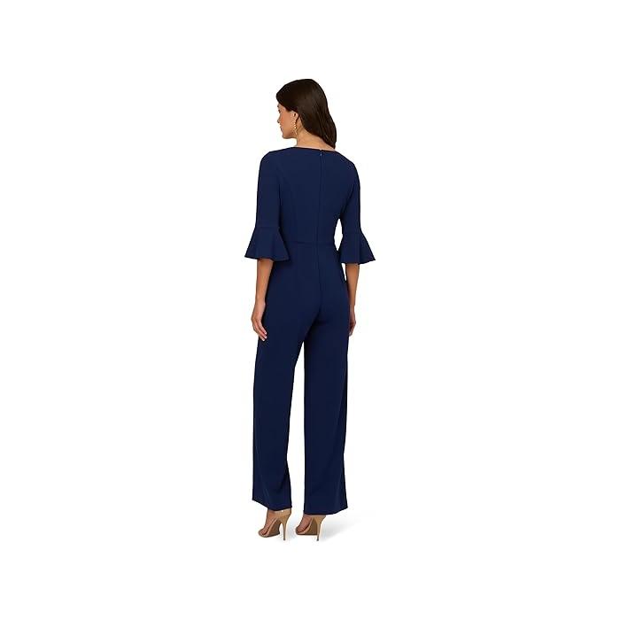 (取寄) アドリアナ パぺル レディース ニット クレープ タイ フロント ジャンプスーツ Adrianna Papell women Knit Crepe Tie Front Jumpsuit Navy Sateen ADRIANNA PAPELL（アドリアナパペル） (取寄) アドリアナ パぺル