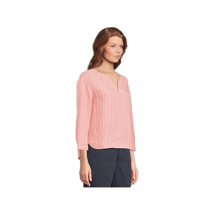 (取寄) エルエルビーン レディース プレミアム ウォッシャブル リネン シャツ スプリットネック ストライプ L.L.Bean women Premium Washable Linen Shirt