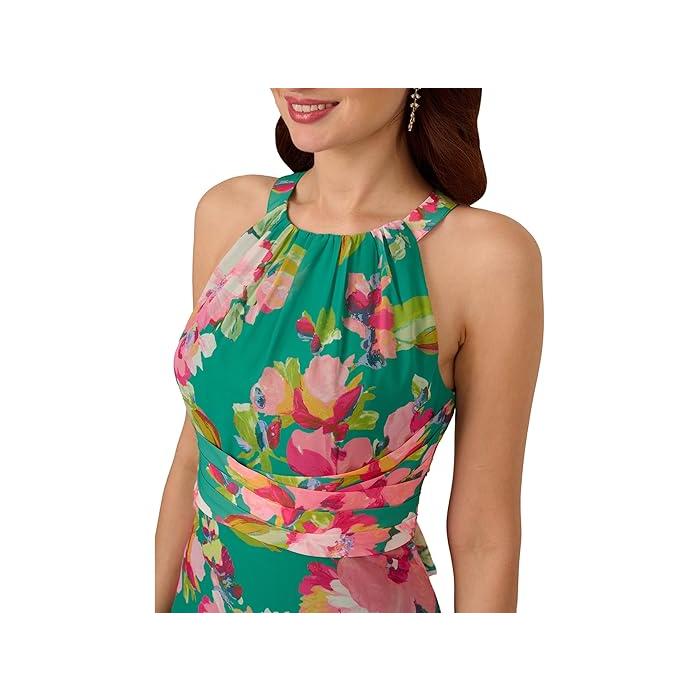 (取寄) アドリアナ パぺル レディース フローラル シフォン ホルター ドレス Adrianna Papell women Floral Chiffon Halter Dress Green Multi ADRIANNA PAPELL（アドリアナパペル） P最大17倍1/1限定 (取寄