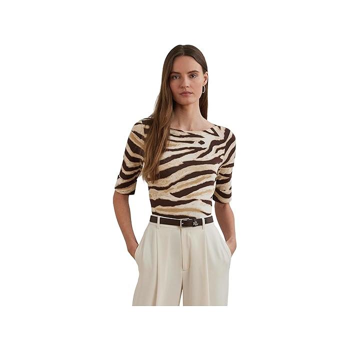 (取寄) ローレン ラルフローレン レディース プラス サイズ ベルティング-プリント コットン ロング-スローブ ティー Lauren Ralph Lauren women Plus Size Belting-Print Cotton Long-Sleeve Tee Cream Multi LAUREN RALPH LAUREN（ローレン ラルフローレン） (取寄) ローレン