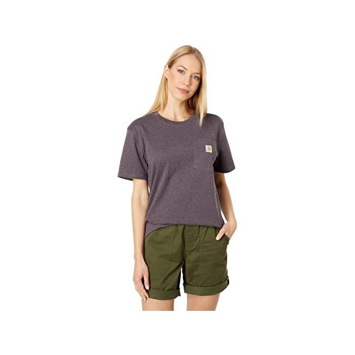 (取寄) カーハート レディース WK87 ワークウェア ポケット ショート スリーブ Tシャツ Carhartt women WK87 Workwear Pocket Short Sleeve T-Shirt Blackberry
