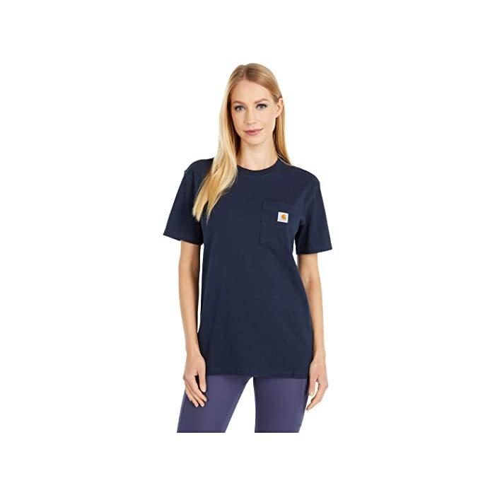(取寄) カーハート レディース WK87 ワークウェア ポケット ショート スリーブ Tシャツ Carhartt women WK87 Workwear Pocket Short Sleeve T-Shirt Navy