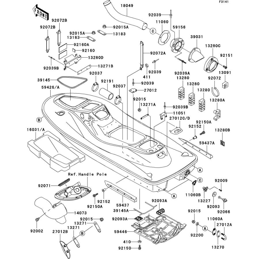 Kawasaki 900STX'01 OEM section (Hull) parts Used [K5050-19 Kawasaki 900STX'01 OEM section (Hull) parts Used [K5050-19