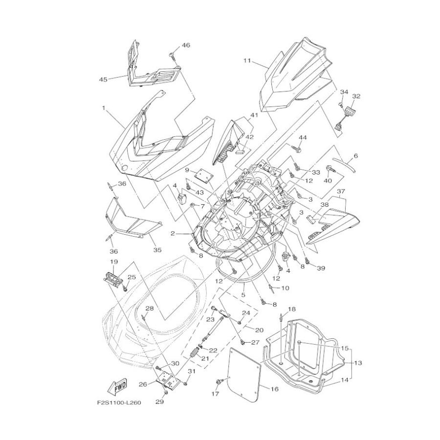 YAMAHA FXSVHO'18 OEM section (ENGINE-HATCH-2) parts Used YAMAHA FXSVHO'18 OEM section (ENGINE-HATCH-2) parts Used
