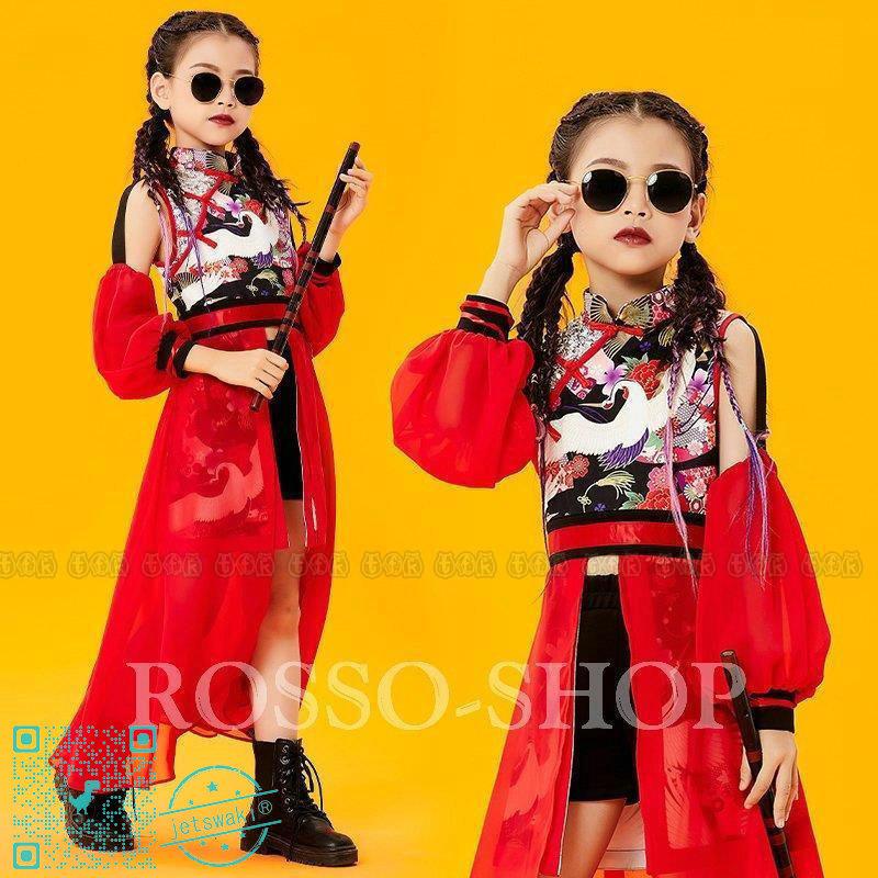 キッズダンス衣装 キッズ セットアップ トップス スカート 韓国 チアダンス衣装 かっこいい 赤 ステージ衣装 応援団 練習着 発表会 へそ出し かわいい おしゃれ 至高