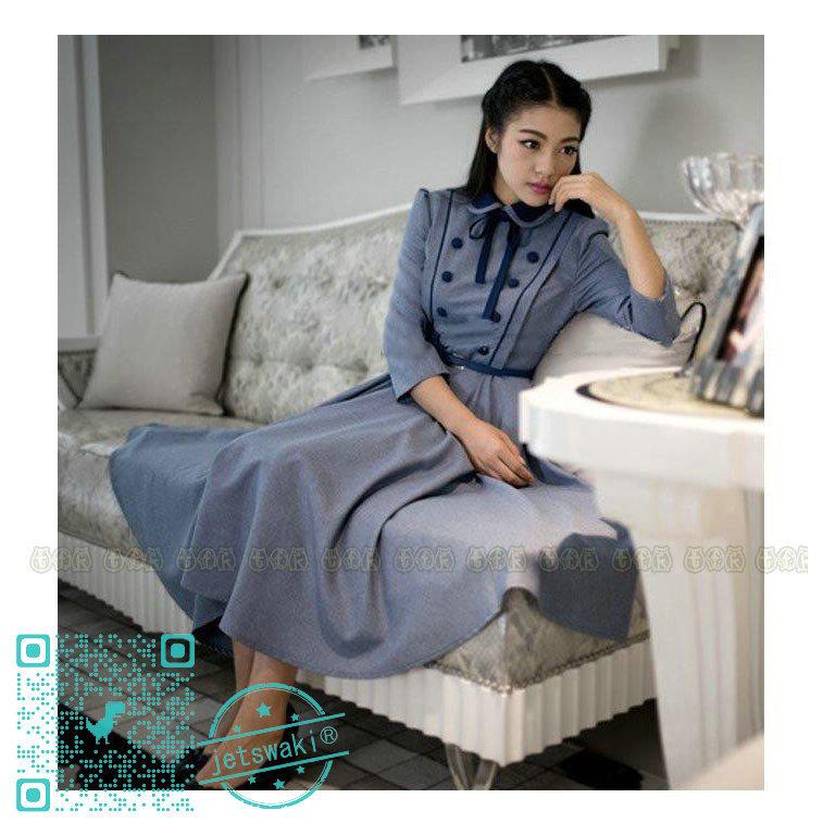 レディース 長袖特売 ワンピース ワンピース ロング丈フレアワンピース ファッション お嬢様ワンピ 丸襟 9分袖