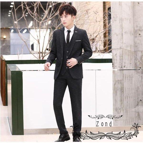 爆売り スーツ ジャケット ズボン メンズスーツ 卒業式 レギュラー 2色入 3点セット 発表会 通勤 オフィス 入学 宴会 紳士 ビジネス 面接 韓国風 着痩せ カジュアルスーツ カラー 1