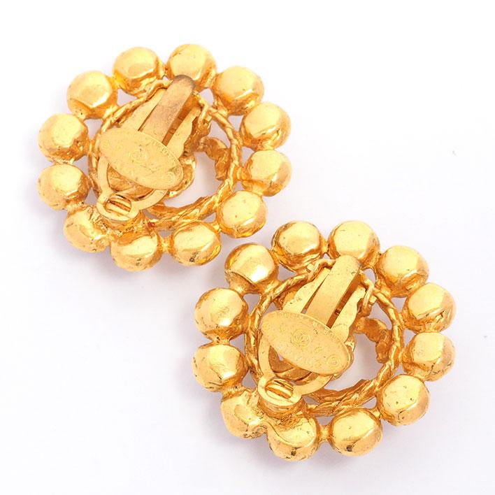 CHANEL シャネル ラインストーン フラワー イヤリング CHANEL 【返品OK】【美品】シャネル ココマーク ラインストーン