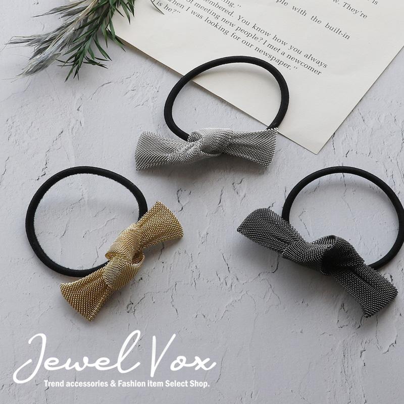 Jewel VOX ヘアゴム ヘアアクセサリー メッシュ リボン メタル