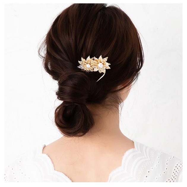 【メーカー直売】 かんざし 簪 二本差し U字 コーム ヘアピン レディース ヘアアクセ パール フラワー 花 立体 夜会巻き シンプル ヘアアクセサリー まとめ髪