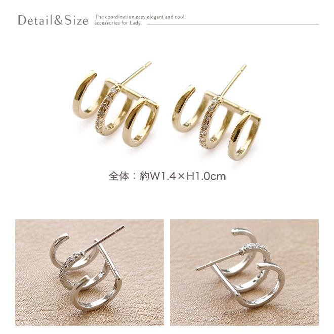 Jewel VOX ピアス レディース 金属アレルギー対応 3連 三連 レイヤード