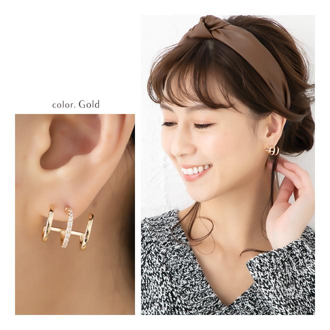 Jewel VOX ピアス レディース 金属アレルギー対応 3連 三連 レイヤード