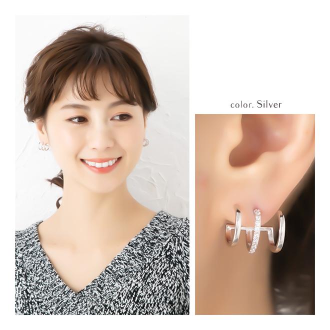 Jewel VOX ピアス レディース 金属アレルギー対応 3連 三連 レイヤード