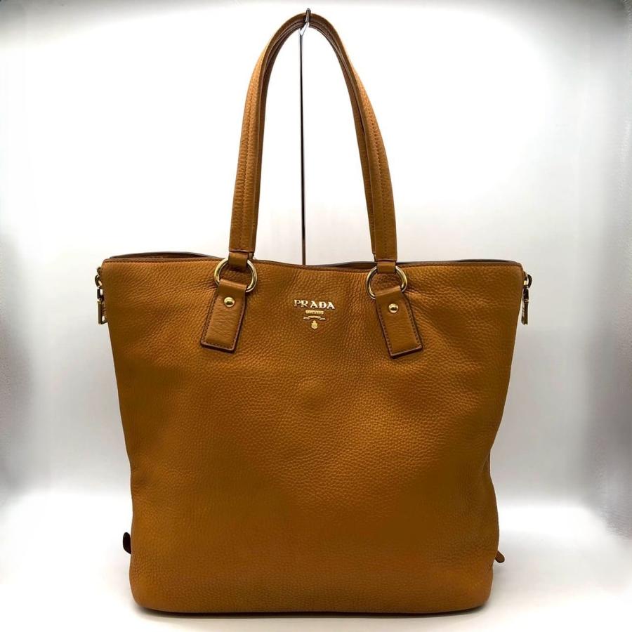 PRADA（プラダ） トートバッグ ハンドバッグ レザー イエロー ブラウン