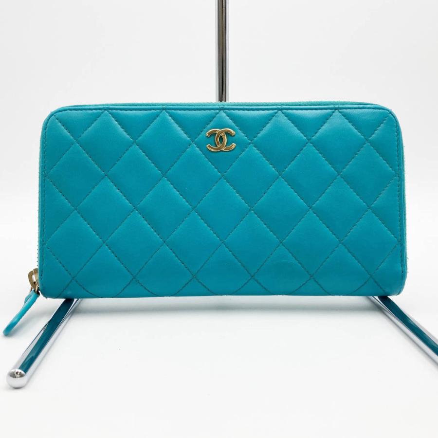CHANEL】 シャネル 長財布 マトラッセ ココマーク ターコイズブルー 