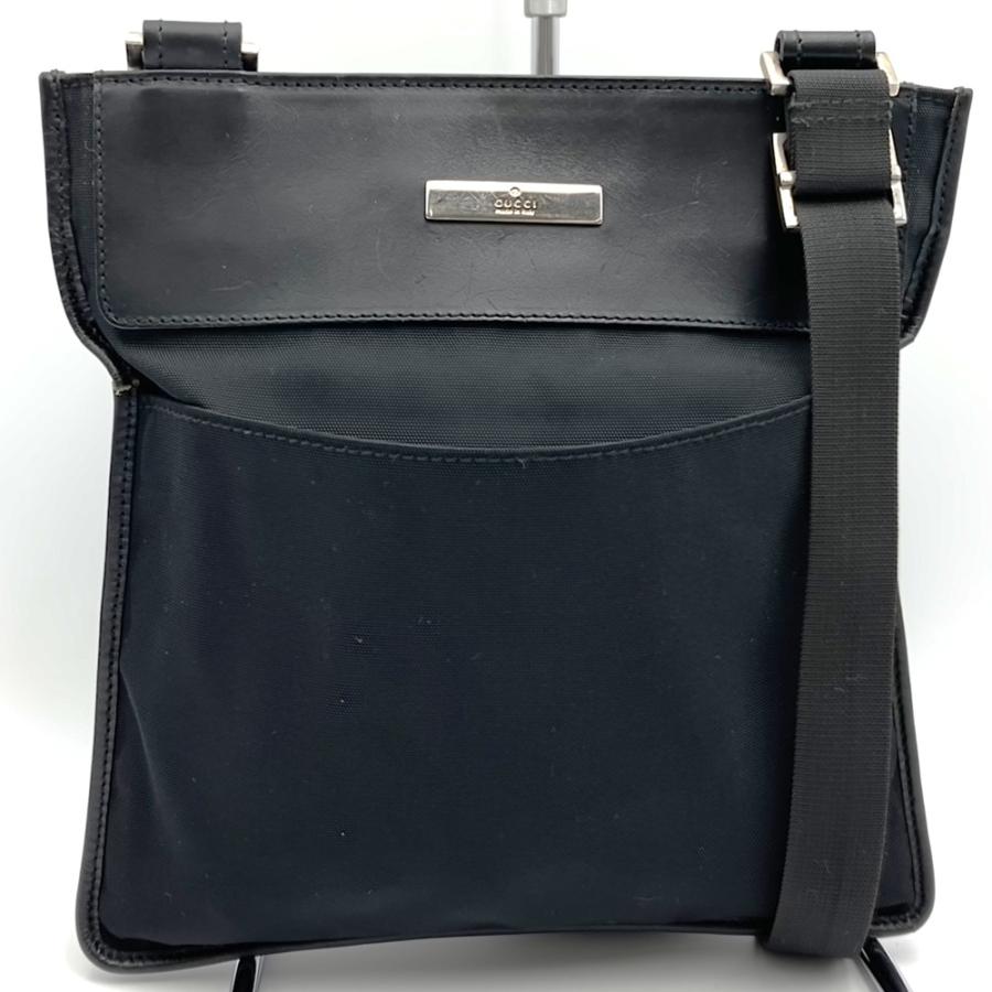 GUCCI ブラックナイロンバッグ GUCCI（グッチ） 019 0348 ショルダーバッグ 斜め掛け ナイロン/レザー